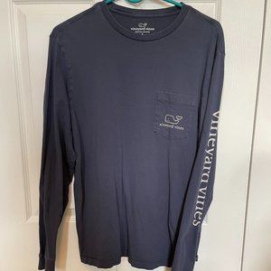 Dark blue Vineyard Vines whale long-sleeve pocket tee-men's size small